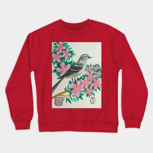 Arkansas state bird and flower, the mockingbird and apple blossom Crewneck Sweatshirt